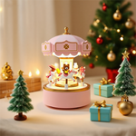 Pink Carousel Music Box with Lights — Plays 6 Melodies