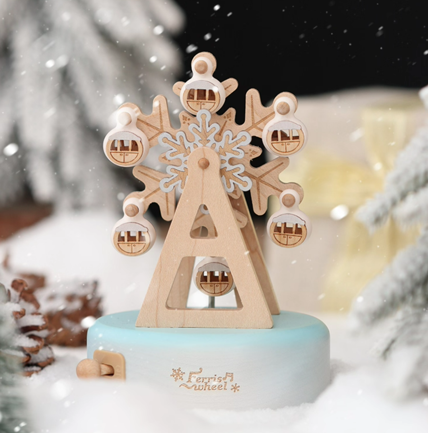 Ferris Wheel Carousel Snowflake Music Box