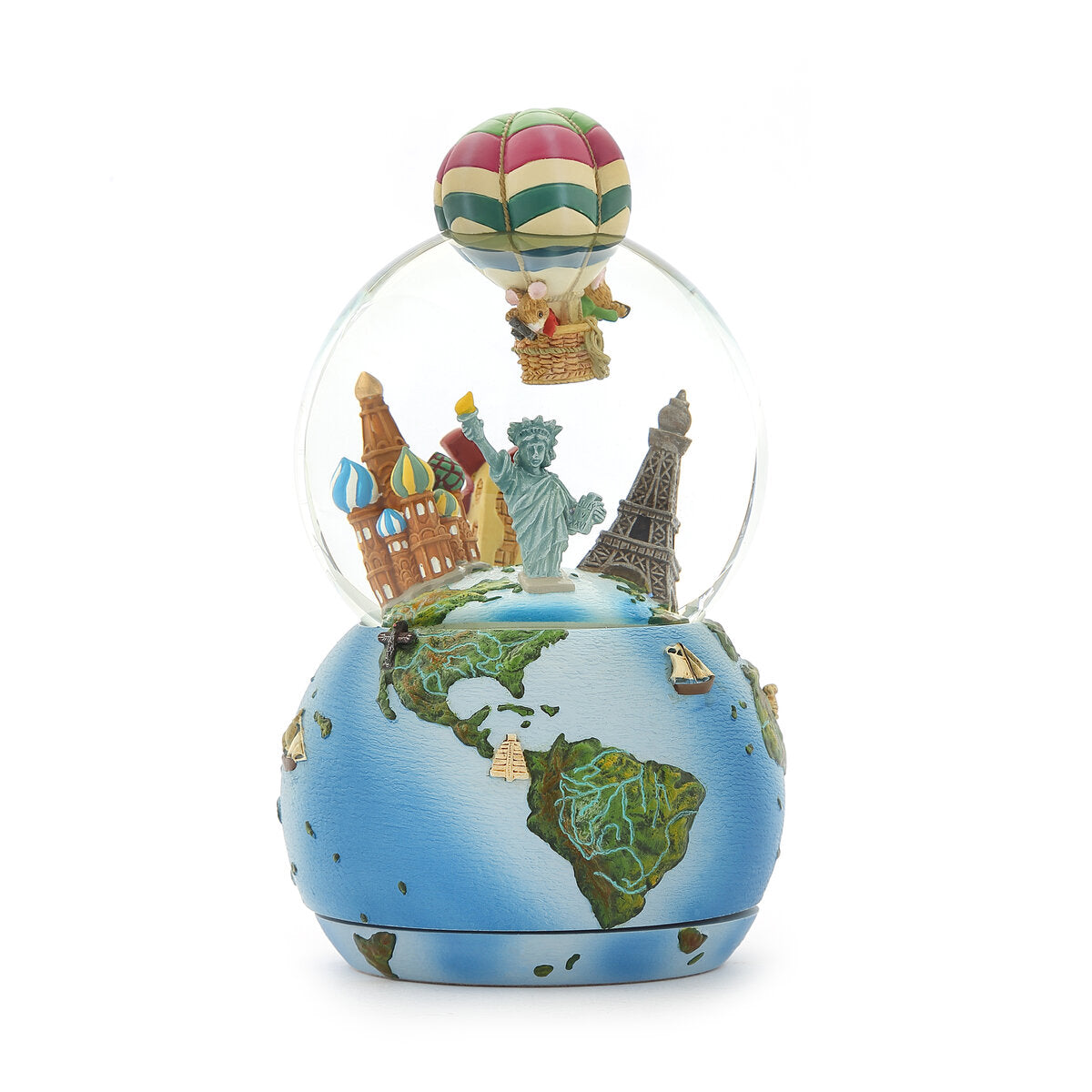Hot Air Balloon Snow Globe Music Box- Around the World in 80 Days