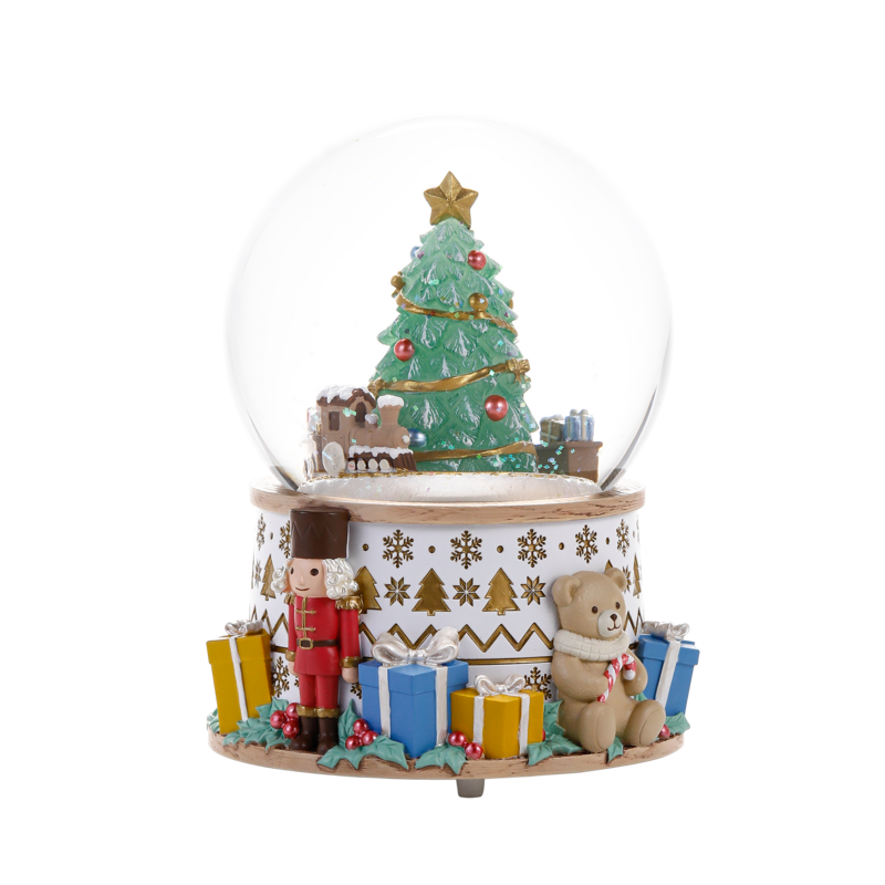 Nutcracker Christmas Tree Snow Globe Music Box with Rotating Train