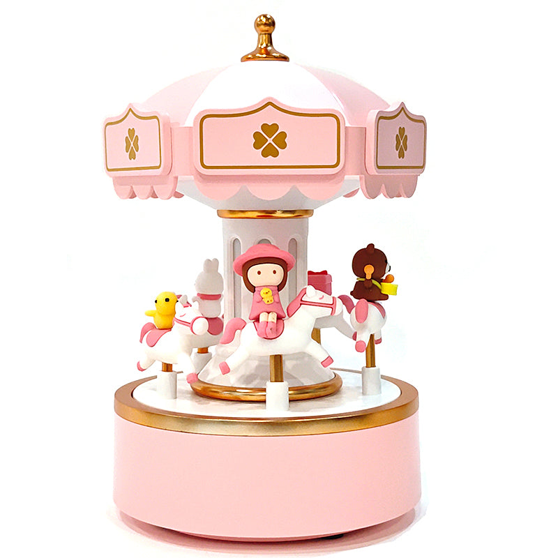 Pink Carousel Music Box with Lights — Plays 6 Melodies