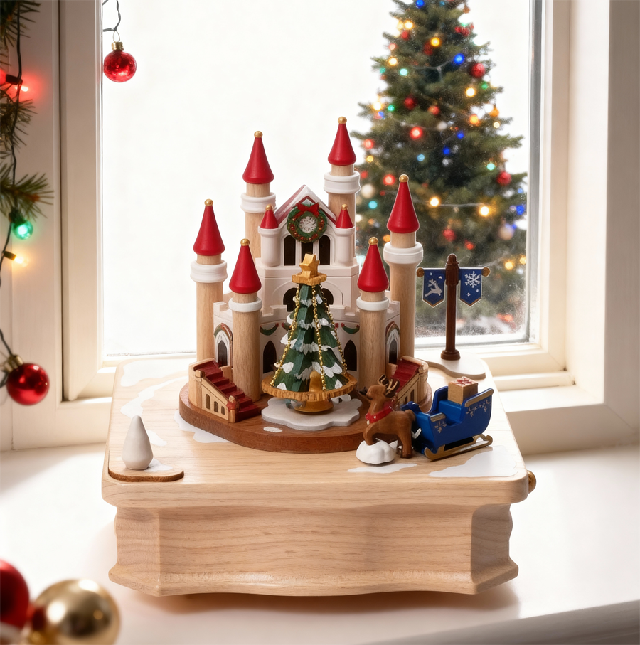 Christmas Castle Wooden Music Box