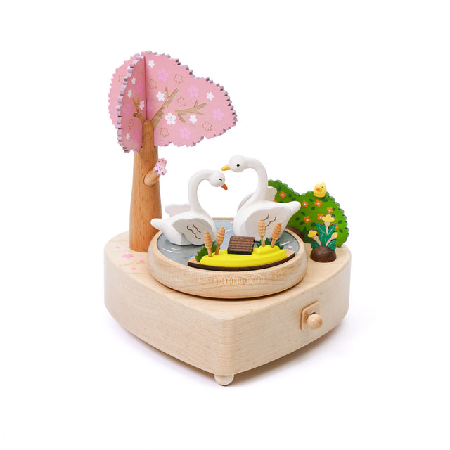 Swan Lake Wooden Music Box with Heart Base